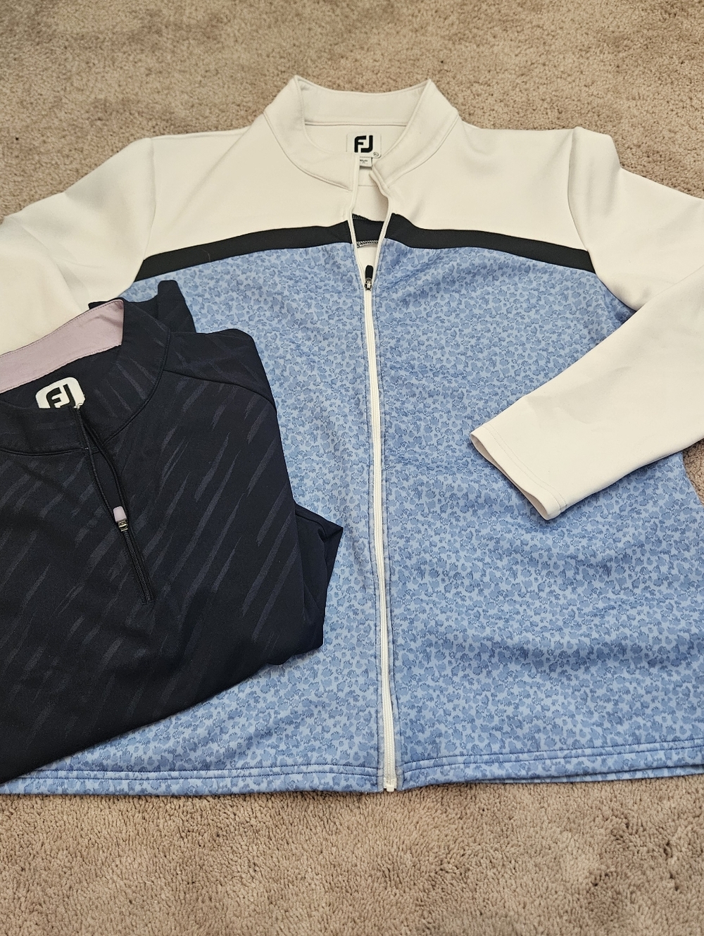 FootJoy 2 Pullovers Women 1/4 Zip Embossed Purple Gray Fullzi Blue White Full XL